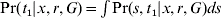 {Pr} \lpar t_{\setnum{1}} \vert x\comma r\comma G\rpar \equals \hskip-1\int {{Pr} \lpar s\comma t_{\setnum{1}} \vert x\comma r\comma G\rpar ds}