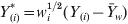 Y_{\lpar i\rpar }^{\ast } \equals w_{i}^{\setnum{1}\sol \setnum{2}} \lpar Y_{\lpar i\rpar } \minus \bars{Y}_{w} \rpar