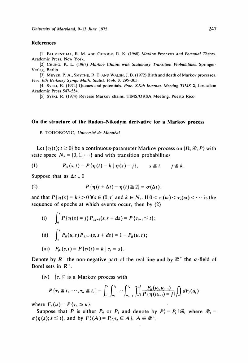 On The Structure Of The Radon Nikodym Derivative For A Markov Process Advances In Applied Probability Cambridge Core