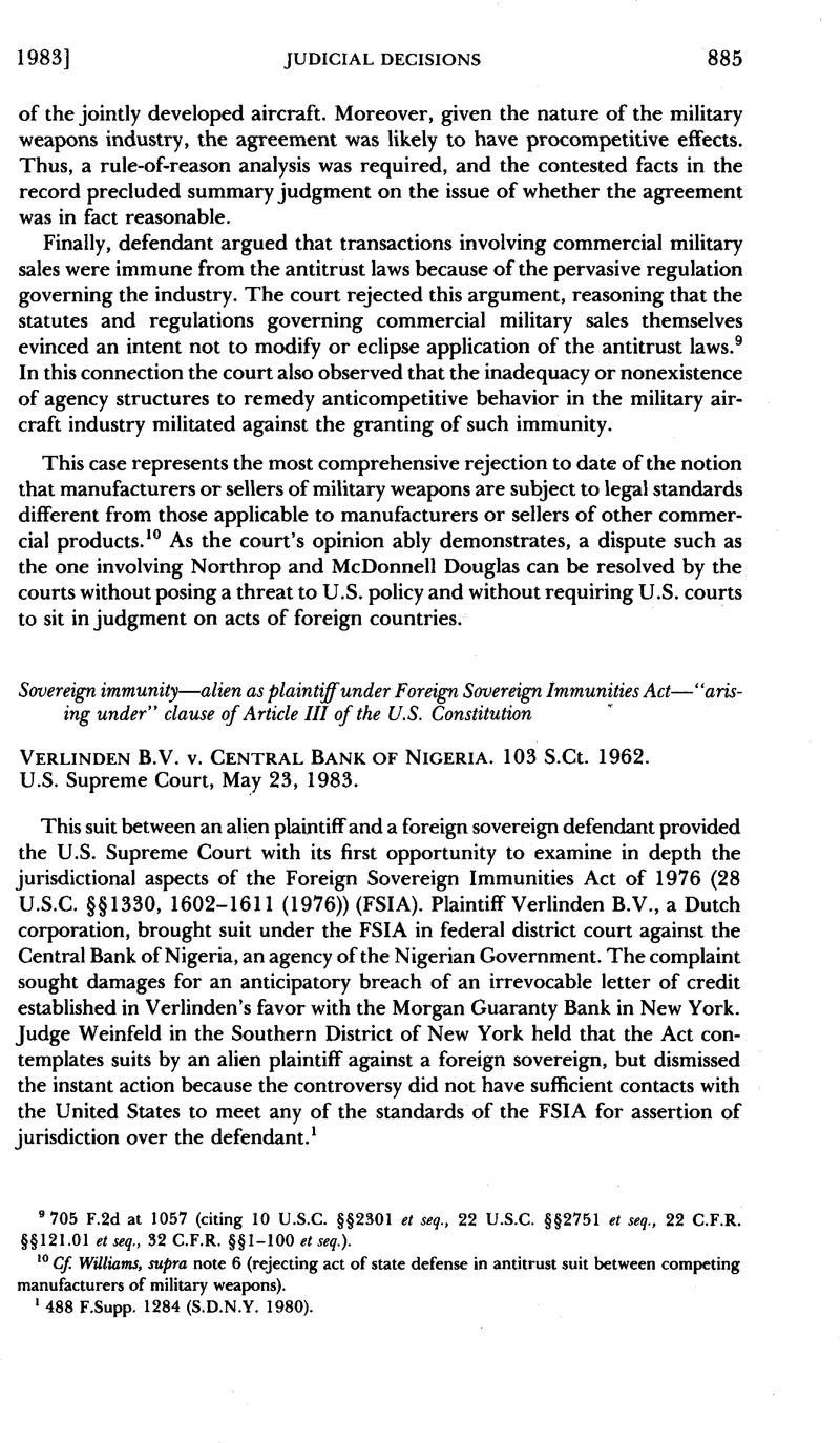 Verlinden B V V Central Bank Of Nigeria American Journal Of International Law Cambridge Core