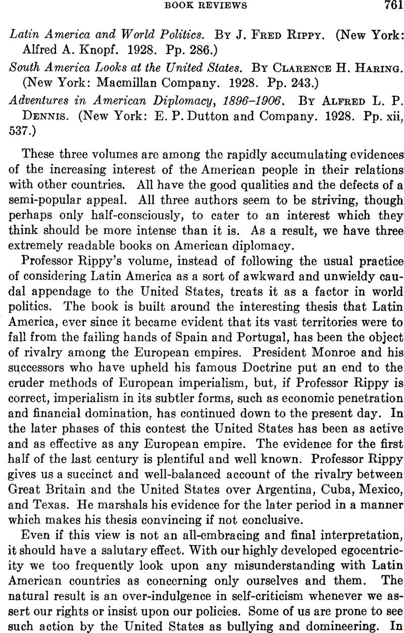 Latin America And World Politics By J Fred Rippy New York Alfred A Knopf 1928 Pp 286 South America Looks At The United States By Clarence H Haring New York Macmillan