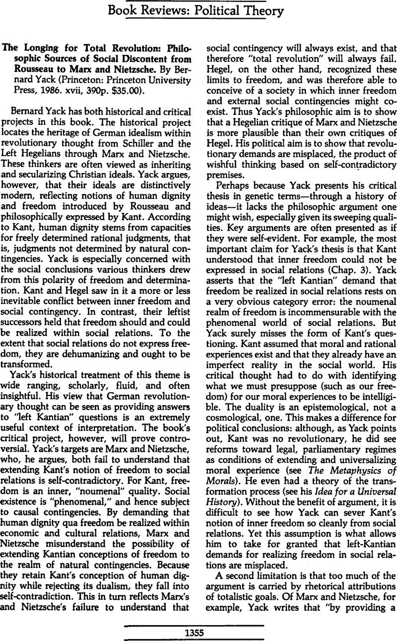 The Longing for Total Revolution: Philosophic Sources of Social Discontent  from Rousseau to Marx and Nietzsche