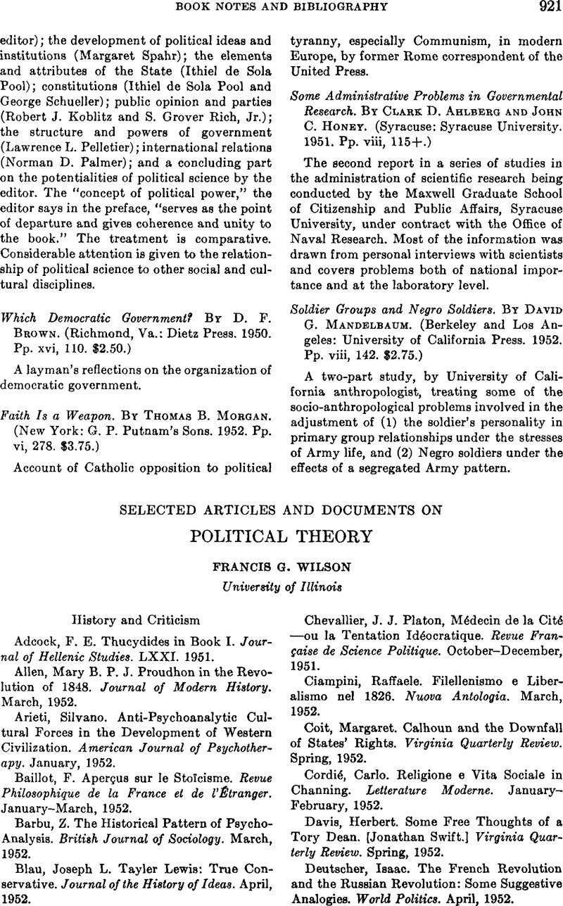 Which Democratic Government By D F Brown Richmond Va Dietz Press 1950 Pp Xvi 110 2 50 American Political Science Review Cambridge Core