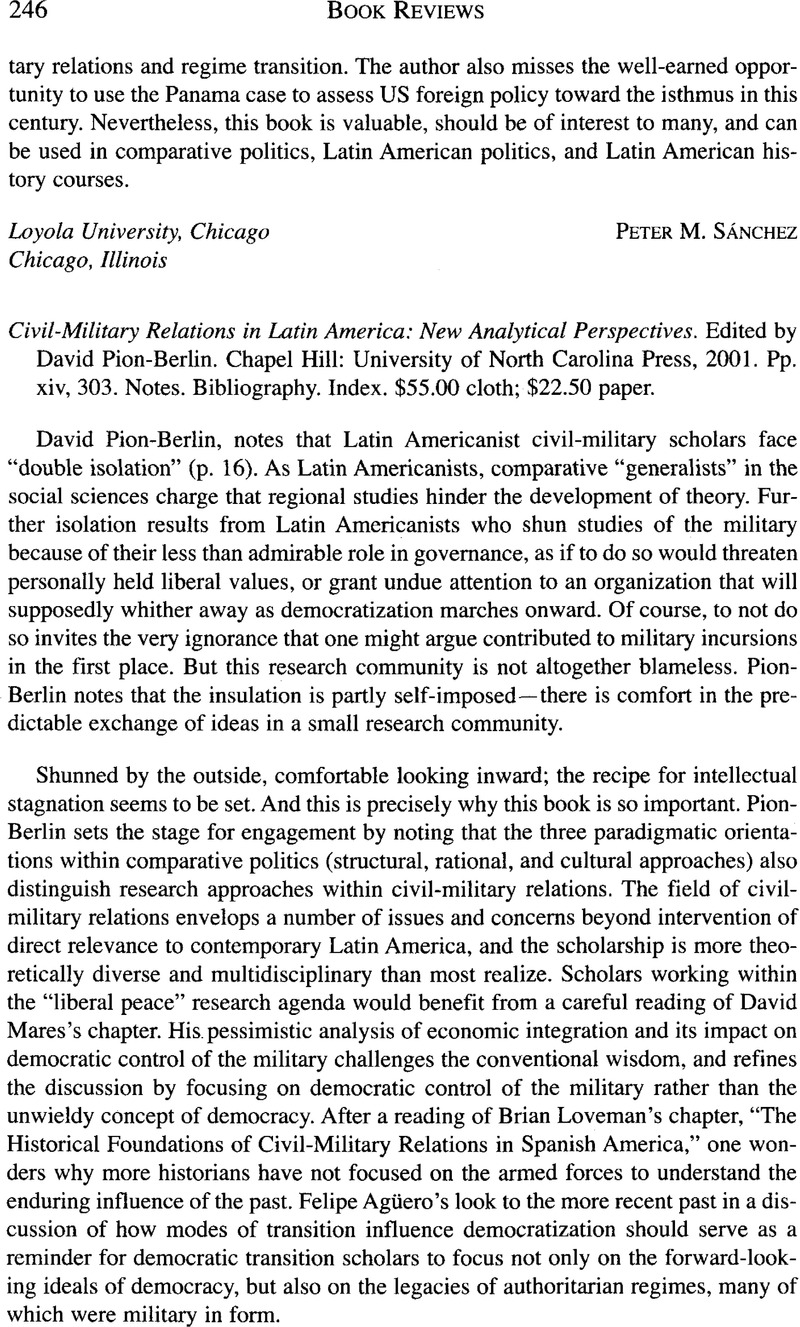 Civil Military Relations In Latin America New Analytical - 