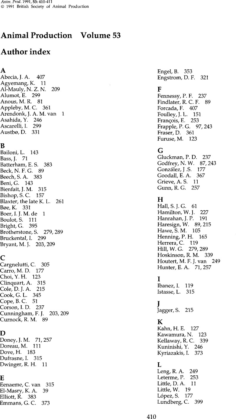 Animal Production Volume 53 Author Index Animal Science Cambridge Core