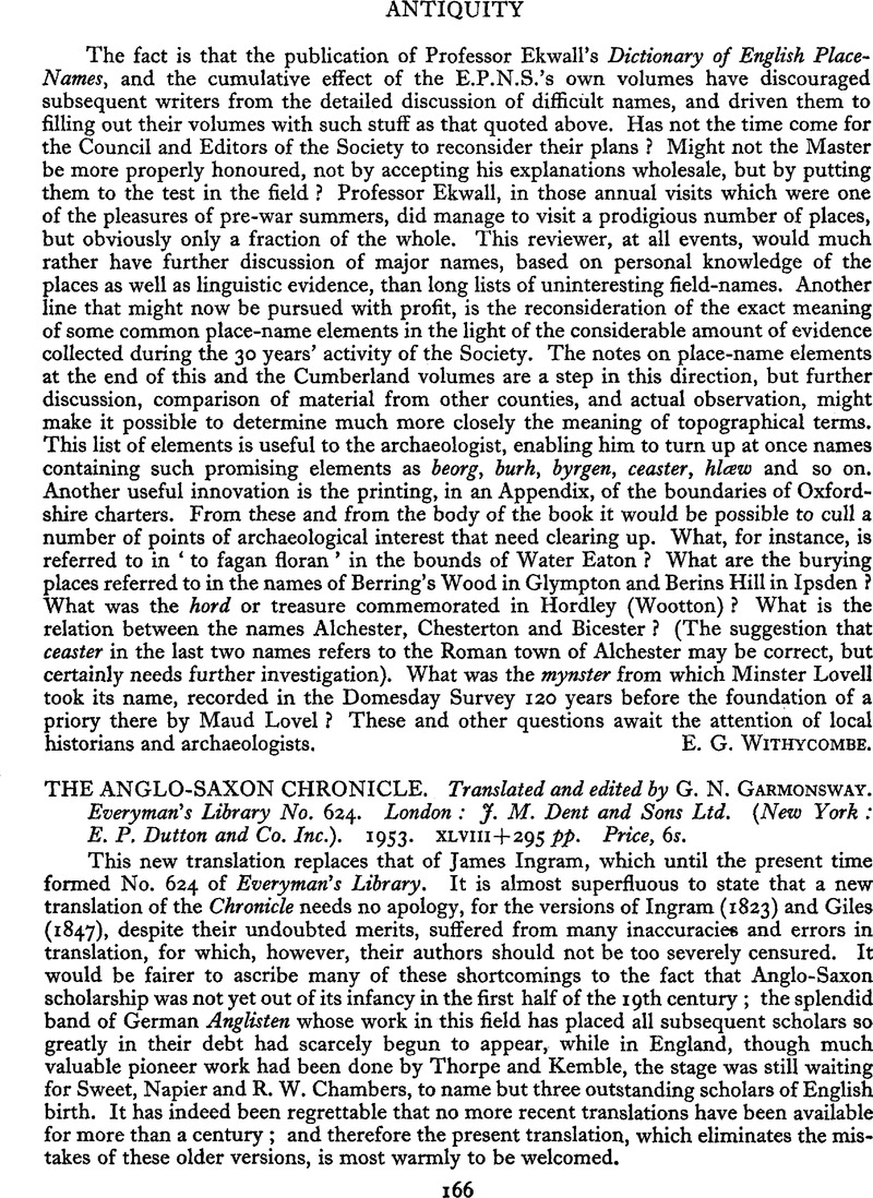 The Anglo Saxon Chronicle Translated And Edited By G N Garmonsway Everyman S Library No 624 London J M Dent And Sons Ltd New York E P Dutton And Co Inc 1953 Xlviii 295 Pp