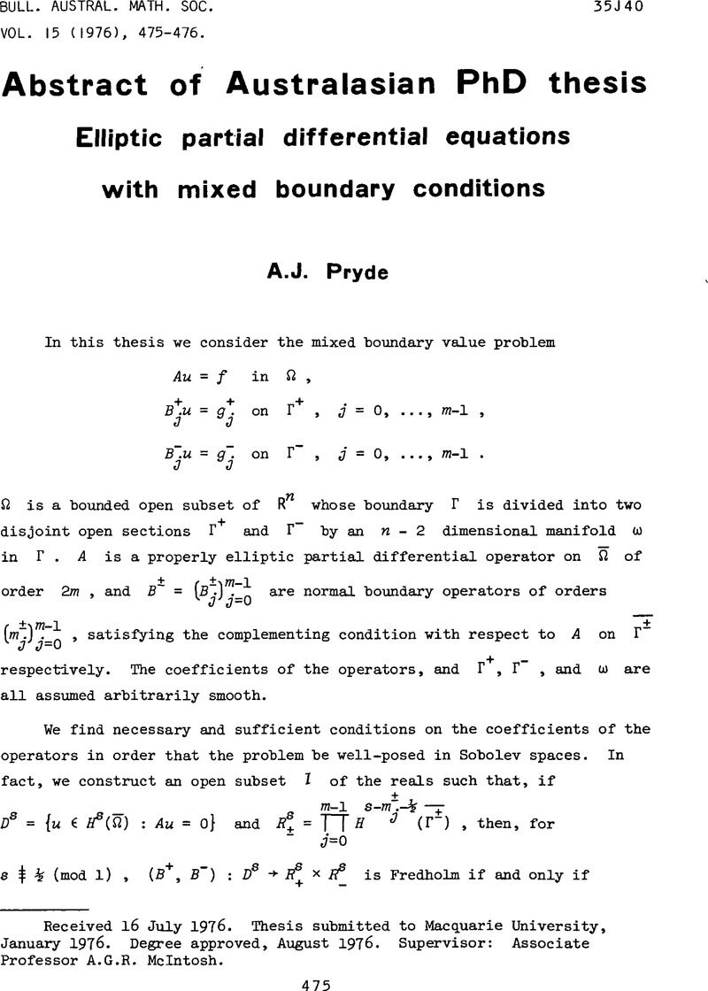 Elliptic Partial Differential Equations With Mixed Boundary Conditions Bulletin Of The Australian Mathematical Society Cambridge Core