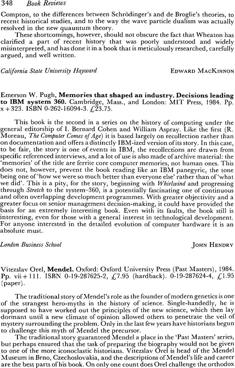 Vitezslav Orel Mendel Oxford Oxford University Press Past Masters 1984 Pp Vii 111 Isbn 0 19 2 A 7 95 Hardback 0 19 4 A 1 95 Paper The British Journal For The History Of Science Cambridge Core