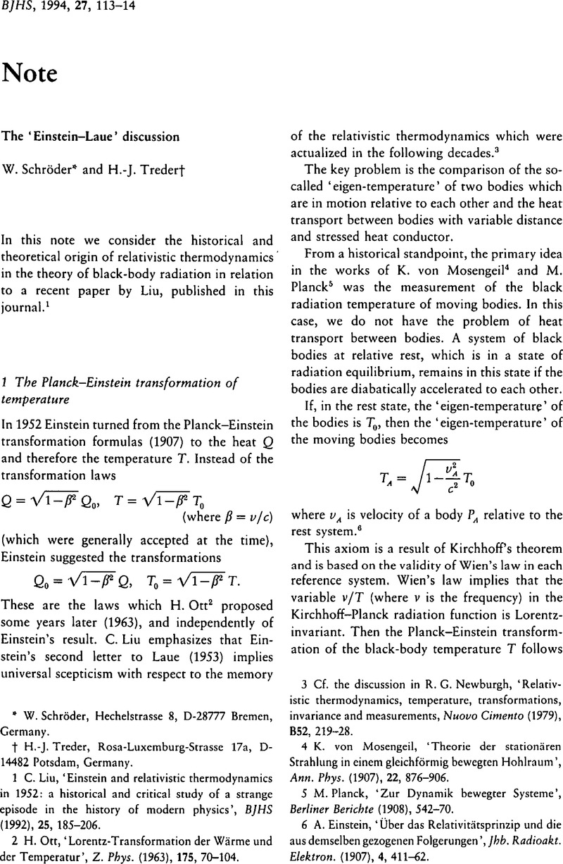 The Einstein Laue Discussion The British Journal For The History Of Science Cambridge Core