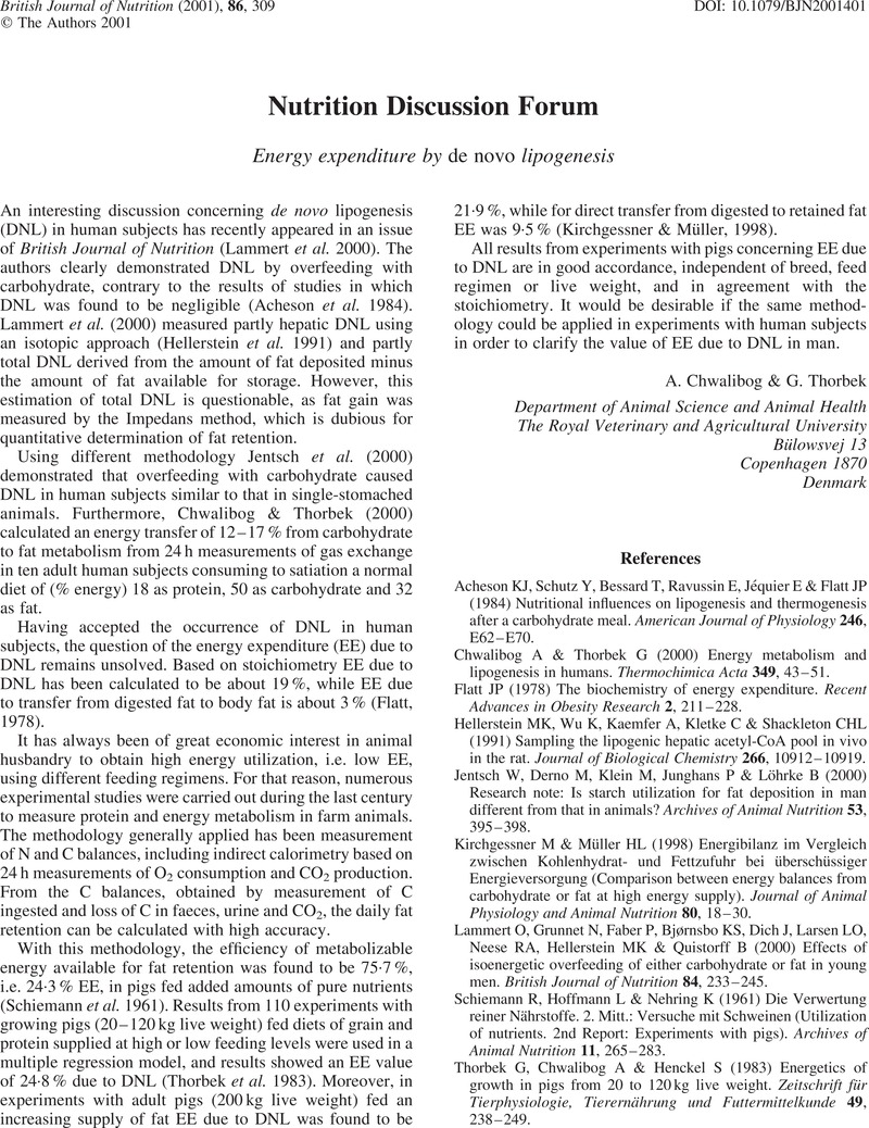 Energy expenditure by de novo lipogenesis | British Journal of Nutrition |  Cambridge Core