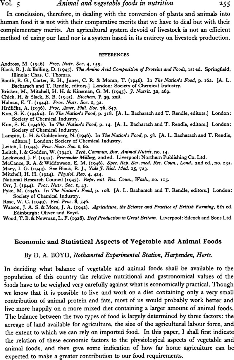 Economic and Statistical Aspects of Vegetable and Animal Foods | British  Journal of Nutrition | Cambridge Core