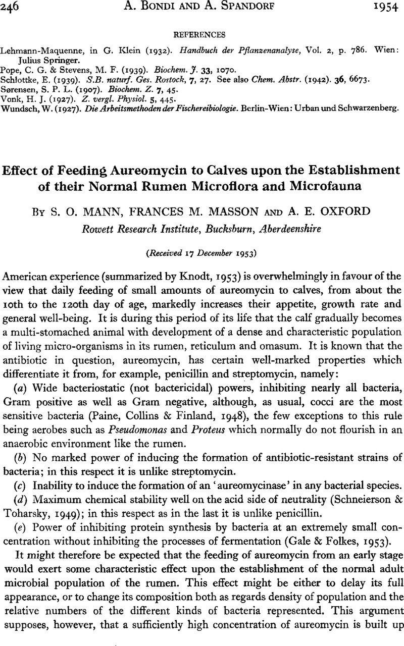 Effect Of Feeding Aureomycin To Calves Upon The Establishment Of Their Normal Rumen Microflora And Microfauna British Journal Of Nutrition Cambridge Core