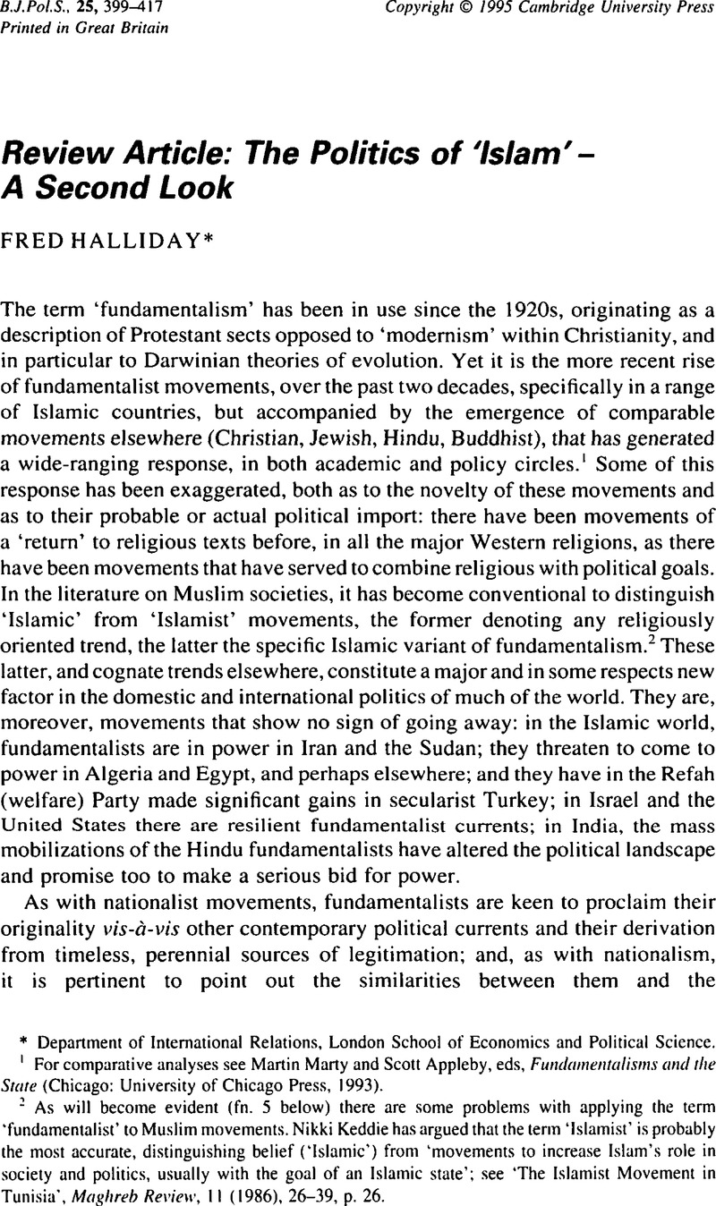 The Politics Of Islam A Second Look British Journal Of Political Science Cambridge Core