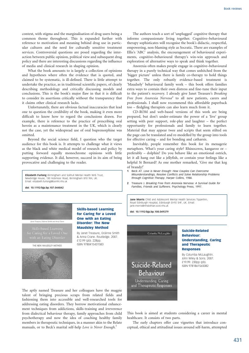 Skills-based Learning for Caring for a Loved One with an Eating Disorder: The New Maudsley Method. By Janet Treasure, Gráinne Smith & Anna Crane. Routledge.