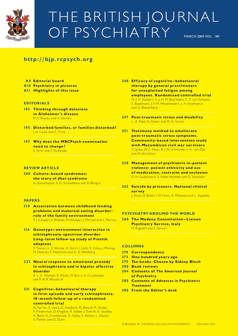 Bjp Volume 184 Issue 3 Cover And Front Matter The British Journal Of Psychiatry Cambridge Core