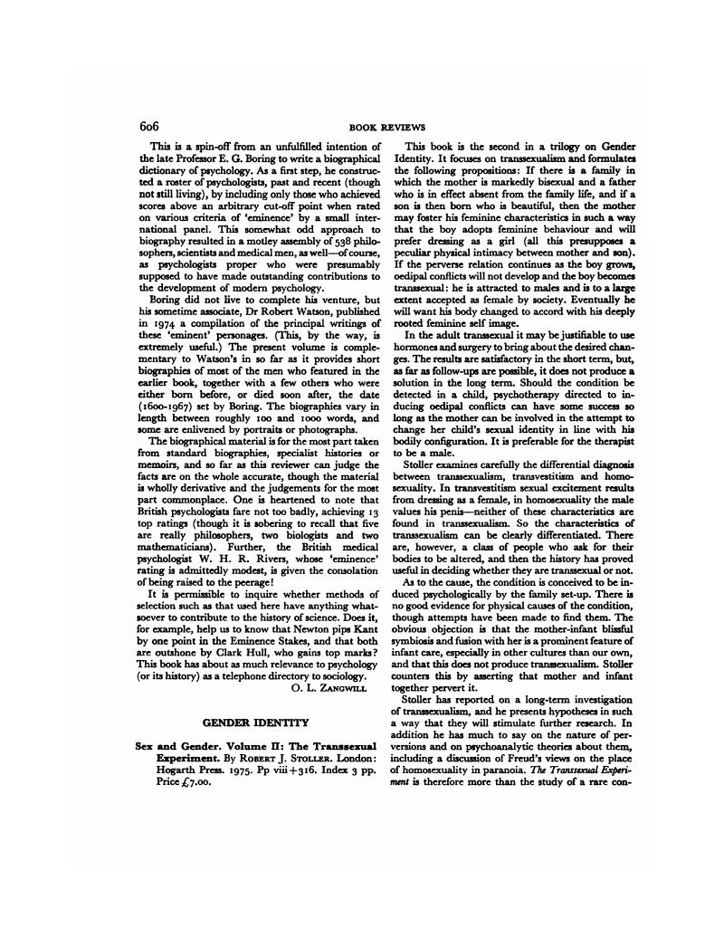 Sex and Gender. Volume II: The Transsexual Experiment. By Robert J. Stoller.  London: Hogarth Press. 1975. Pp viii+316. Index 3 pp. Price £7.00. | The  British Journal of Psychiatry | Cambridge Core