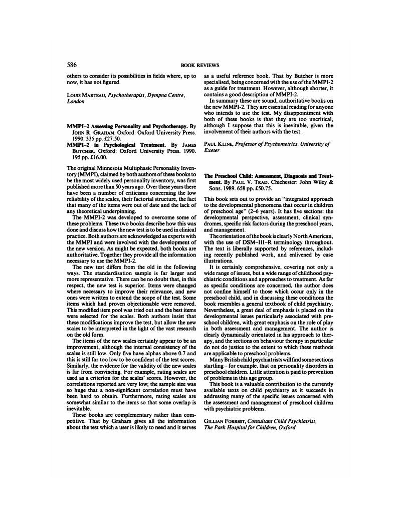 Mmpi 2 Assessing Personality And Psychotherapy By John R Graham Oxford Oxford University Press 1990 335 Pp 27 50 Mmpi 2 In Psychological Treatment By James Butcher Oxford Oxford University Press 1990 195 Pp