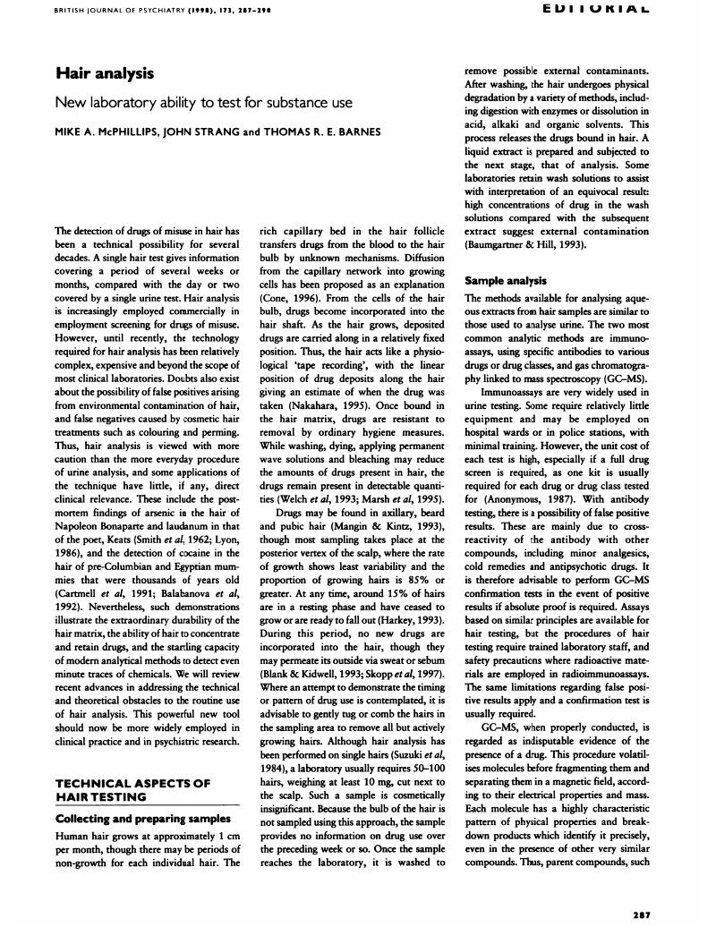 Hair analysis | The British Journal of Psychiatry | Cambridge Core