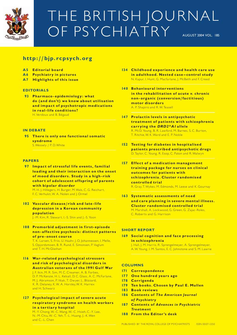 Bjp Volume 185 Issue 2 Cover And Front Matter The British Journal Of Psychiatry Cambridge Core