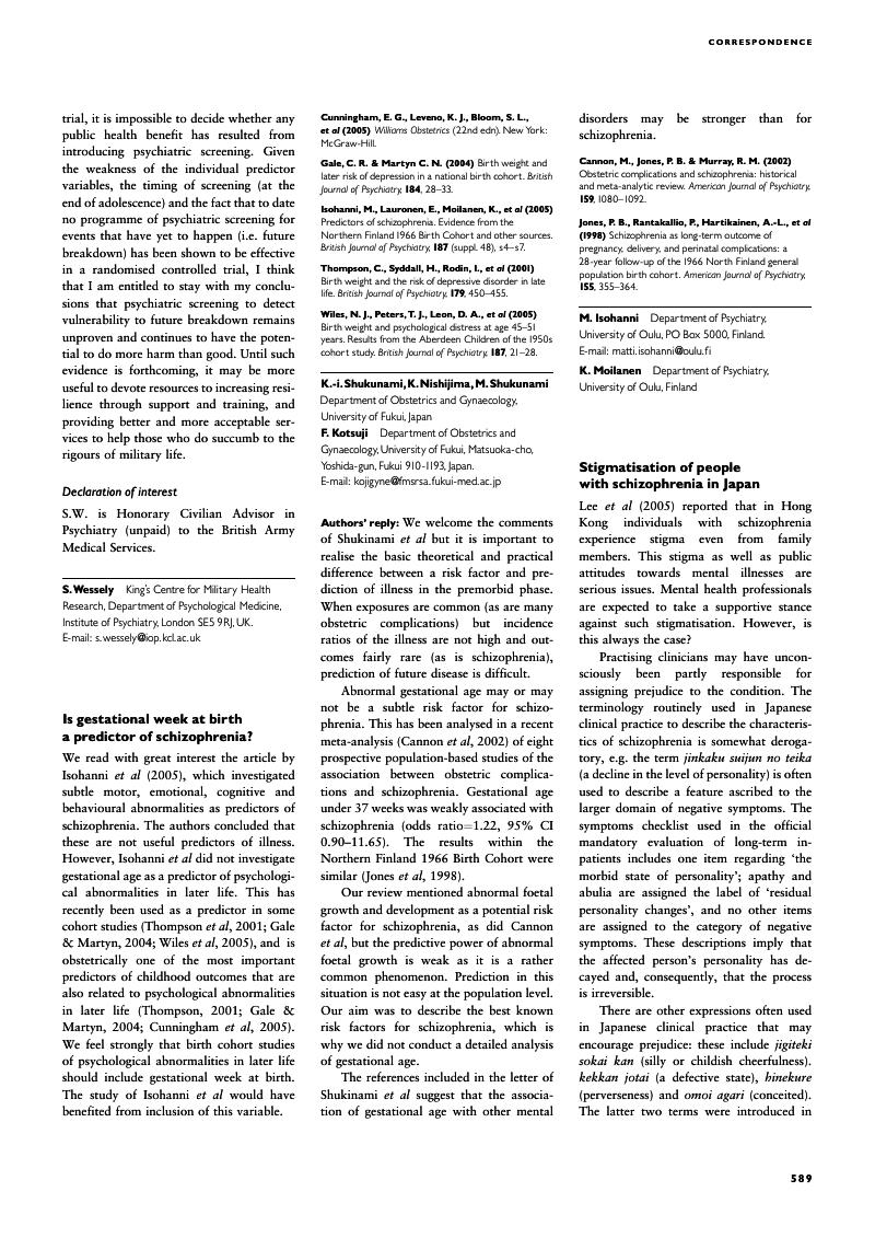 Authors Reply The British Journal Of Psychiatry Cambridge Core