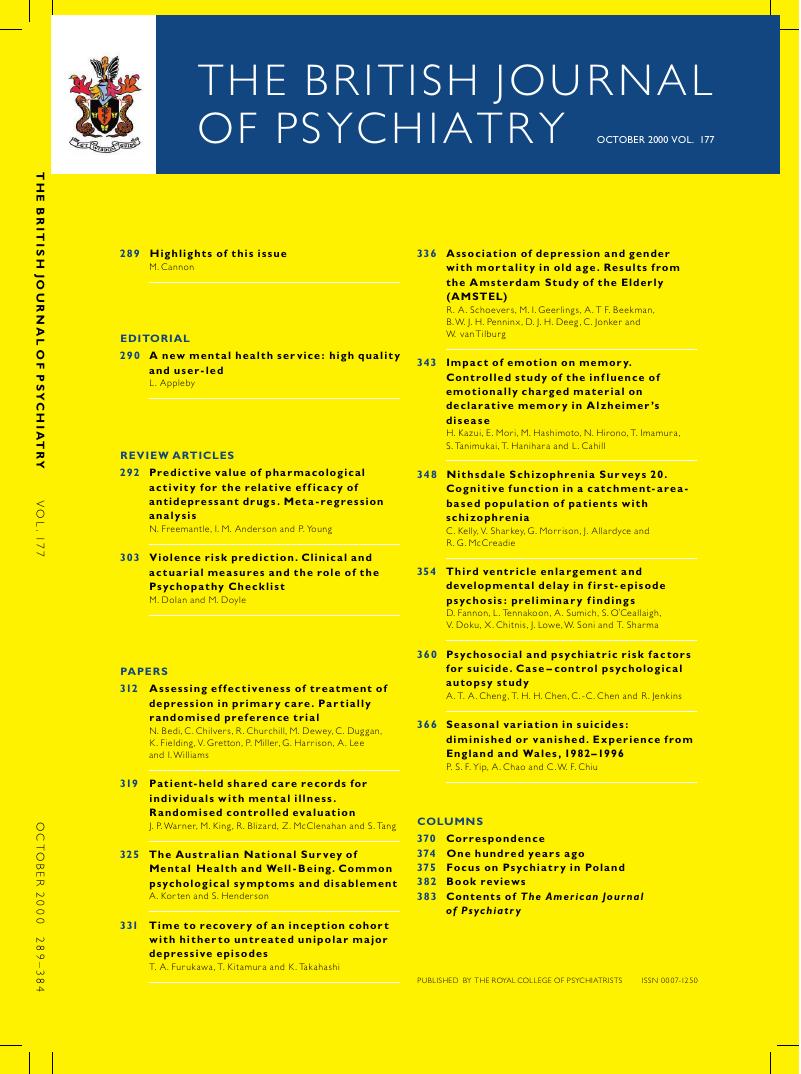 Bjp Volume 177 Issue 4 Cover And Back Matter The British Journal Of Psychiatry Cambridge Core