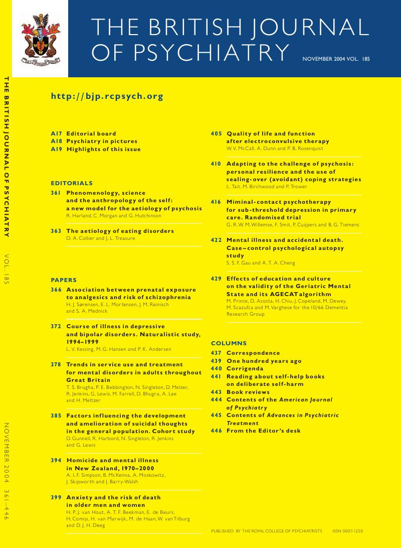Bjp Volume 185 Issue 5 Cover And Front Matter The British Journal Of Psychiatry Cambridge Core