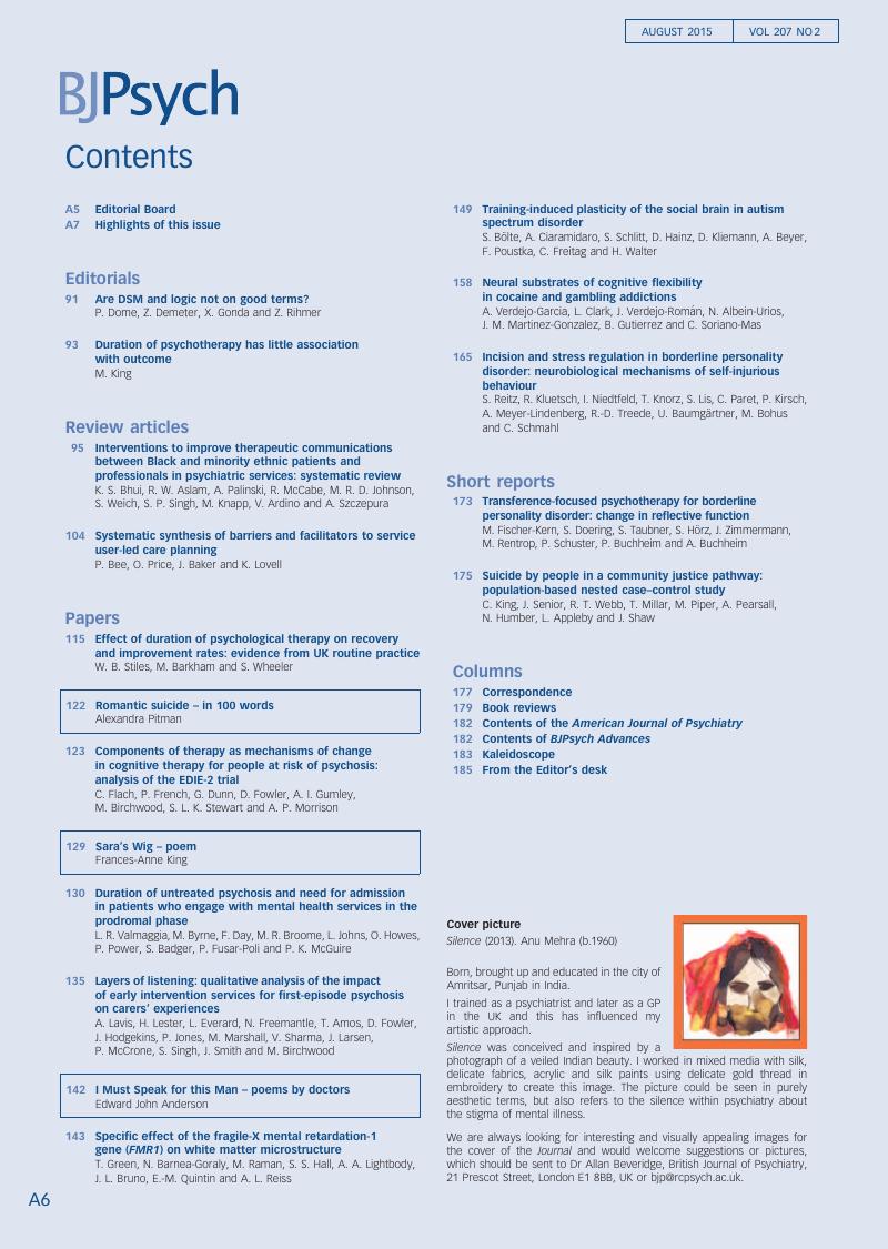 Bjp Volume 207 Issue 2 Cover And Front Matter The British Journal Of Psychiatry Cambridge Core