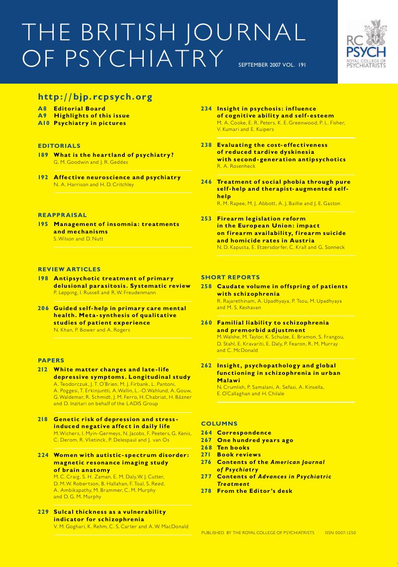 Bjp Volume 191 Issue 3 Cover And Front Matter The British Journal Of Psychiatry Cambridge Core