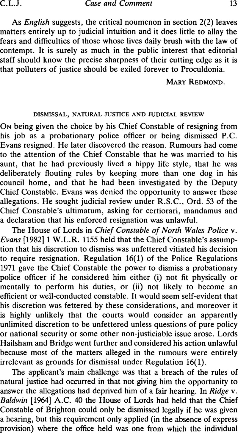 Dismissal Natural Justice And Judicial Review The - 