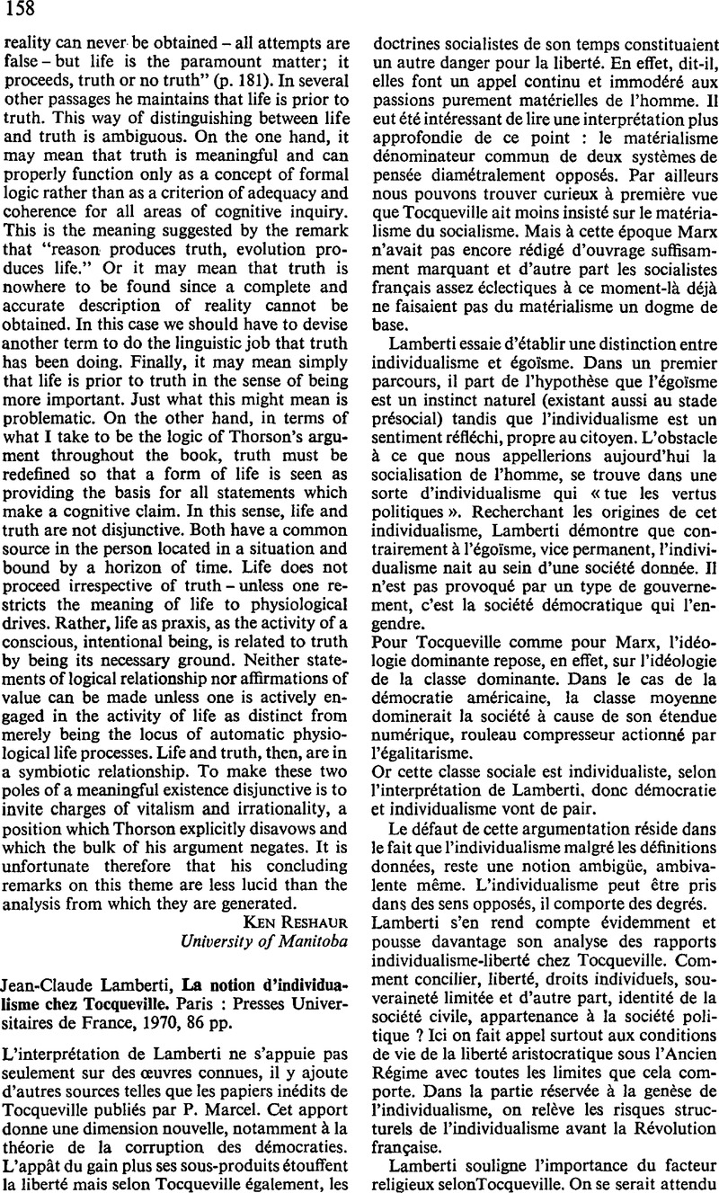 Jean Claude Lamberti La Notion D Individualisme Chez Tocqueville Paris Presses Universitaires De France 1970 86 Pp Canadian Journal Of Political Science Revue Canadienne De Science Politique Cambridge Core