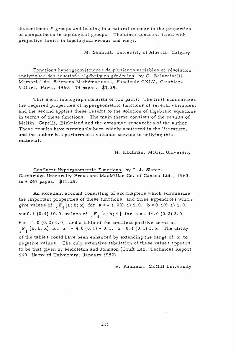 Confluent Hypergeometric Functions By L J Slater Cambridge University Press And Macmillan Co Of Canada Ltd 1960 Ix 247 Pages 11 25 Canadian Mathematical Bulletin Cambridge Core