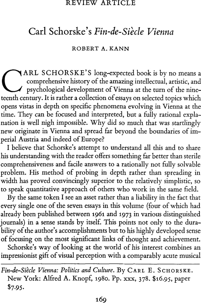 Fin-de-Siècle Vienna: Politics and Culture by Carl E. Schorske