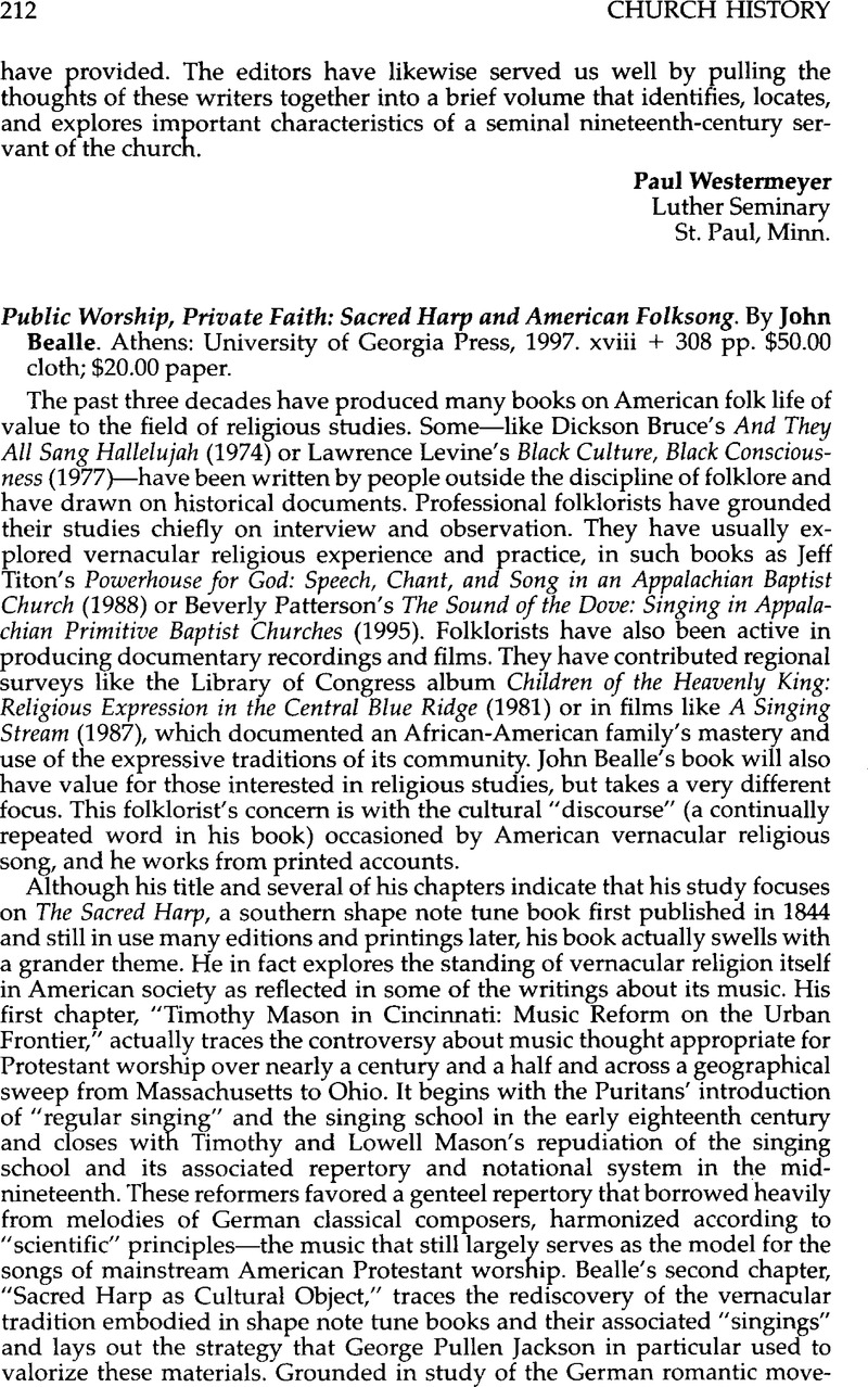 Public Worship Private Faith Sacred Harp And American - 