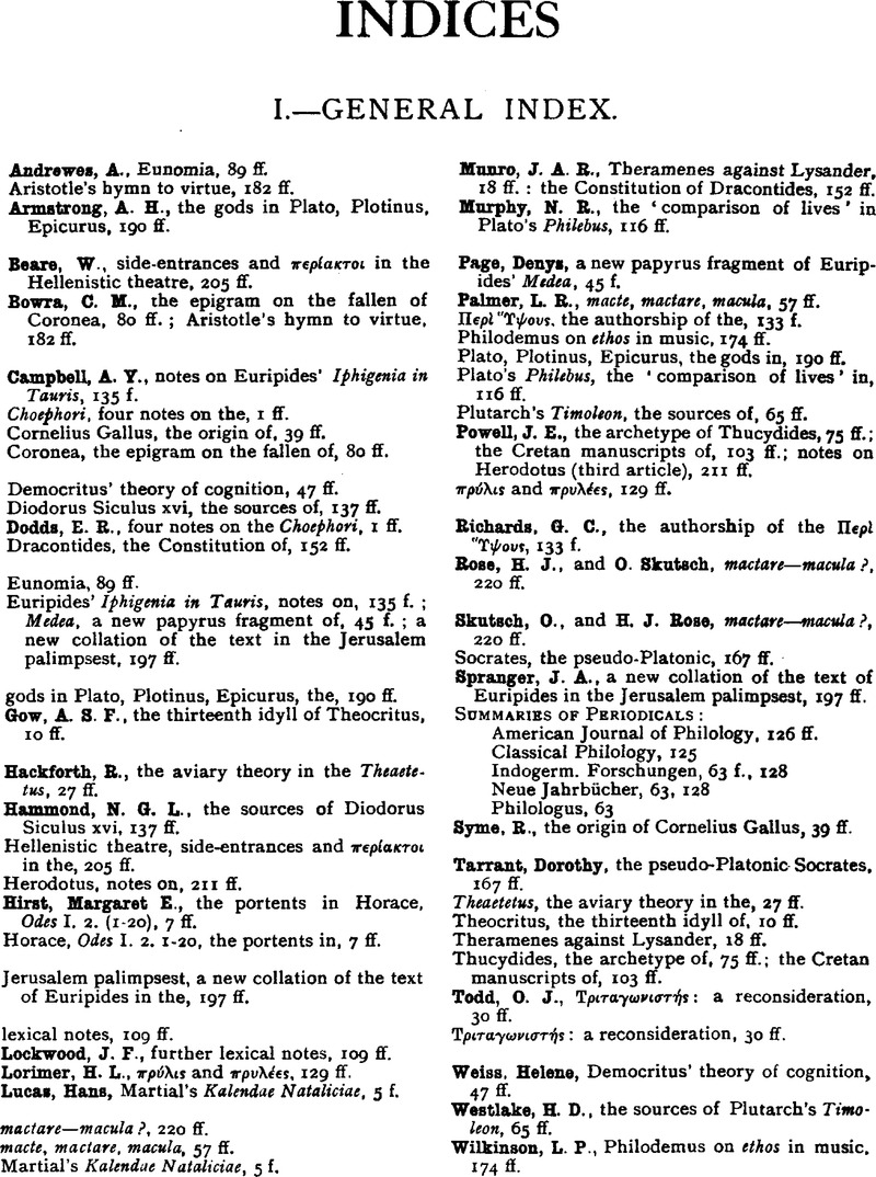 General Index The Classical Quarterly Cambridge Core