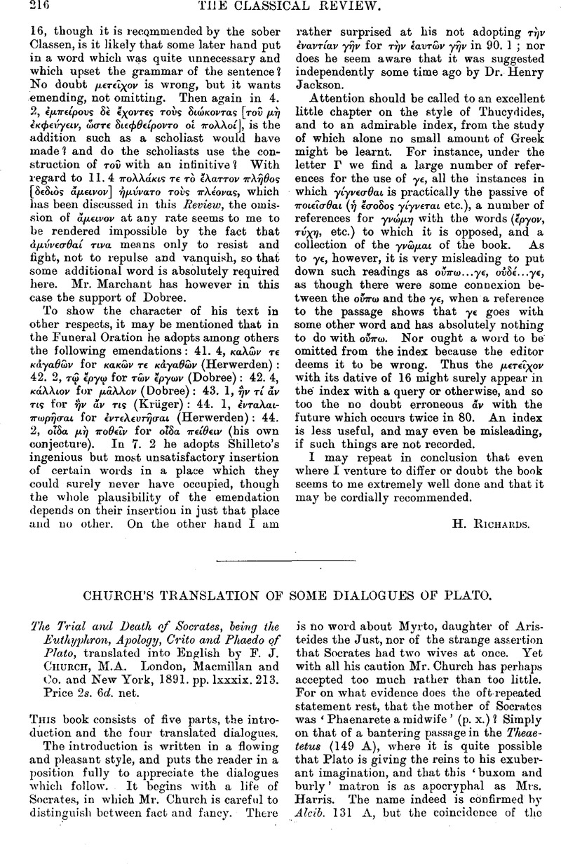 Church S Translation Of Some Dialogues Of Plato The Trial And Death Of Socrates Being The Euthyphron Apology Crito And Phaedo Of Plato Translated Into English By F J Church M A London