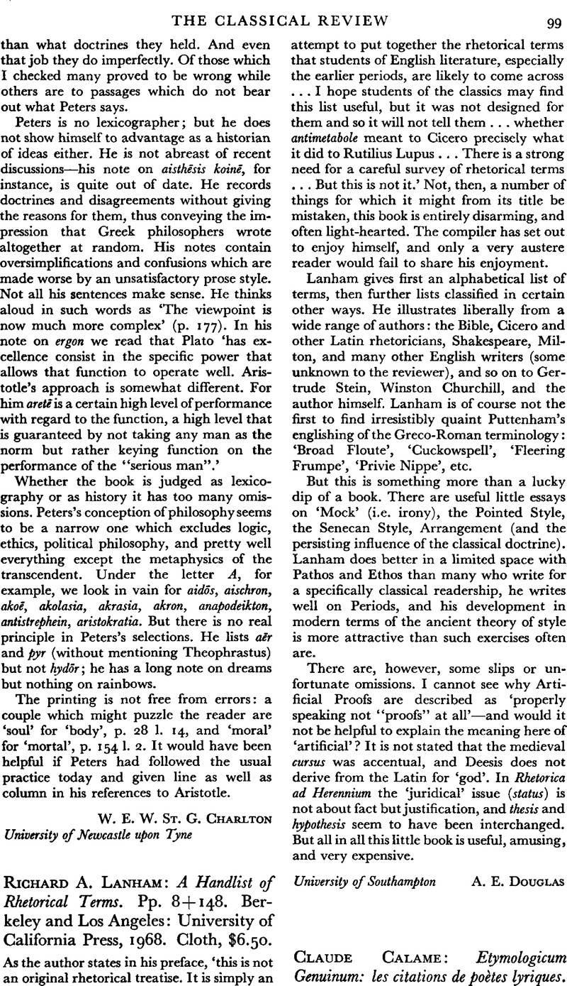 Claude Calame Etymologicum Genuinum Les Citations De Poetes Lyriques Pp 54 Rome Edizioni Dell Ateneo 1970 Paper L 1 000 The Classical Review Cambridge Core