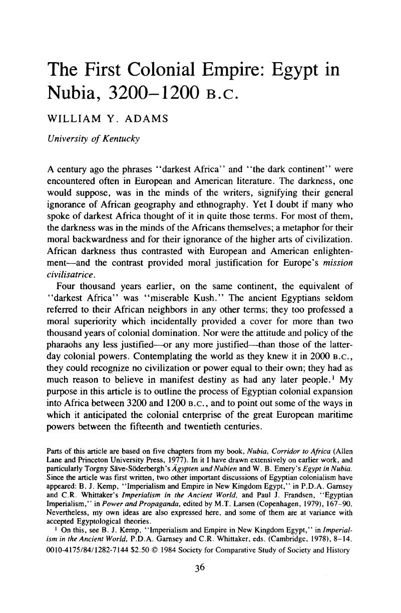 The First Colonial Empire Egypt In Nubia 30 10 B C Comparative Studies In Society And History Cambridge Core