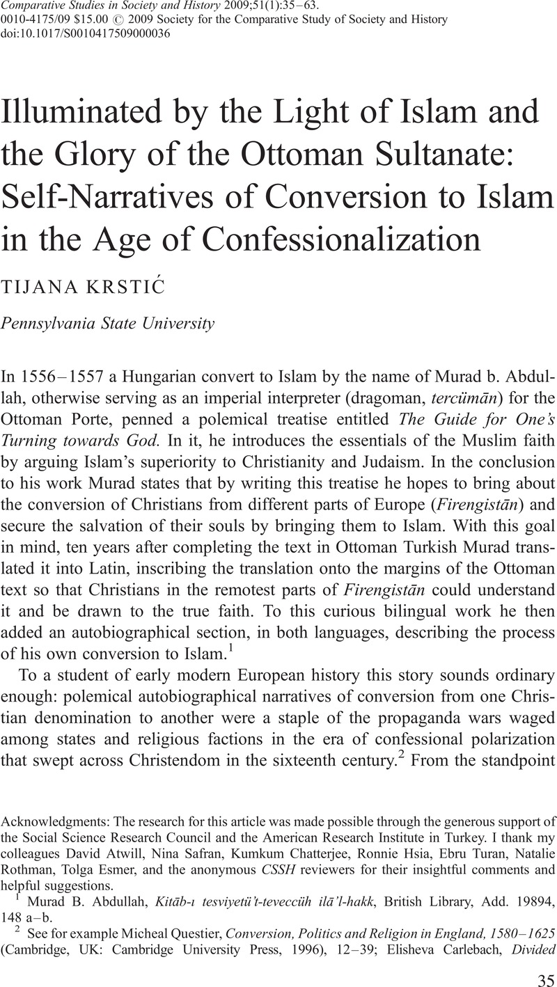 Illuminated By The Light Of Islam And The Glory Of The Ottoman Sultanate Self Narratives Of Conversion To Islam In The Age Of Confessionalization Comparative Studies In Society And History Cambridge