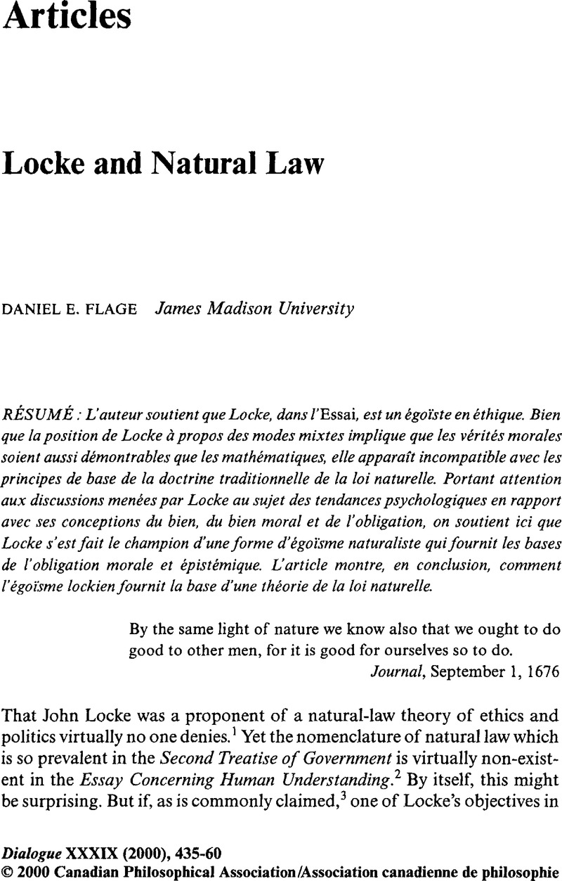 Locke and Natural Law | Dialogue: Canadian Philosophical Review Revue canadienne de philosophie | Cambridge Core
