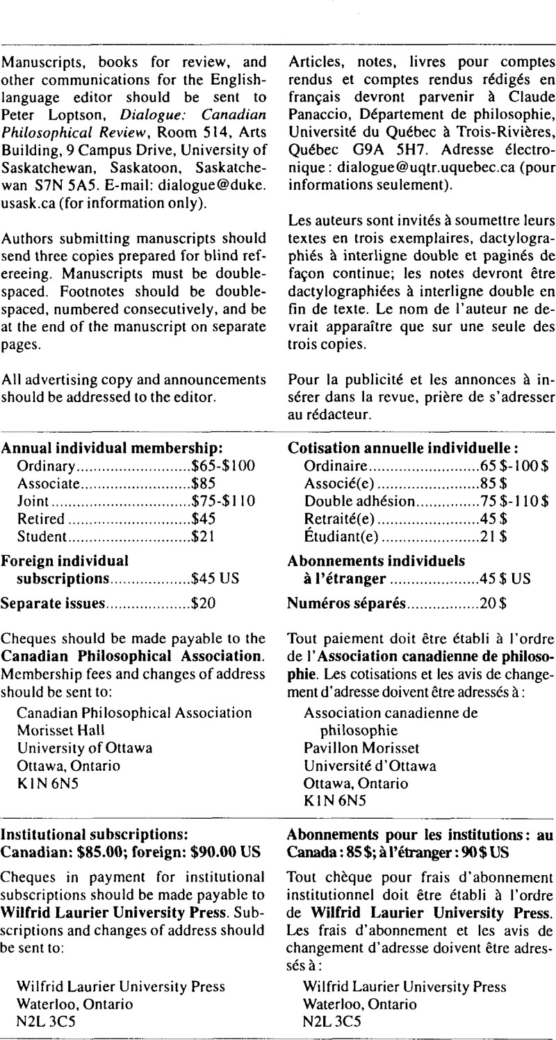 Dia Volume 36 Issue 2 Back Matter Dialogue Canadian Philosophical Review Revue Canadienne De Philosophie Cambridge Core