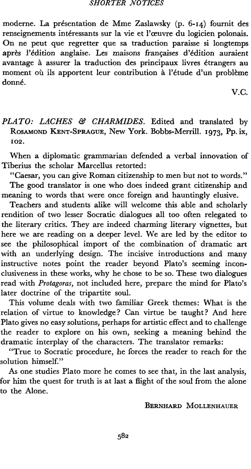 Plato Laches Charmides Edited And Translated By Rosamond Kent Sprague New York Bobbs Merrill 1973 Pp Ix 102 Dialogue Canadian Philosophical Review Revue Canadienne De Philosophie Cambridge Core