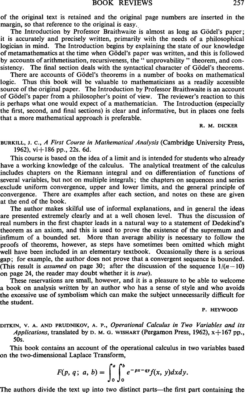 J C Burkill A First Course In Mathematical Analysis Cambridge University Press 1962 Vi 186pp 22s 6d Proceedings Of The Edinburgh Mathematical Society Cambridge Core