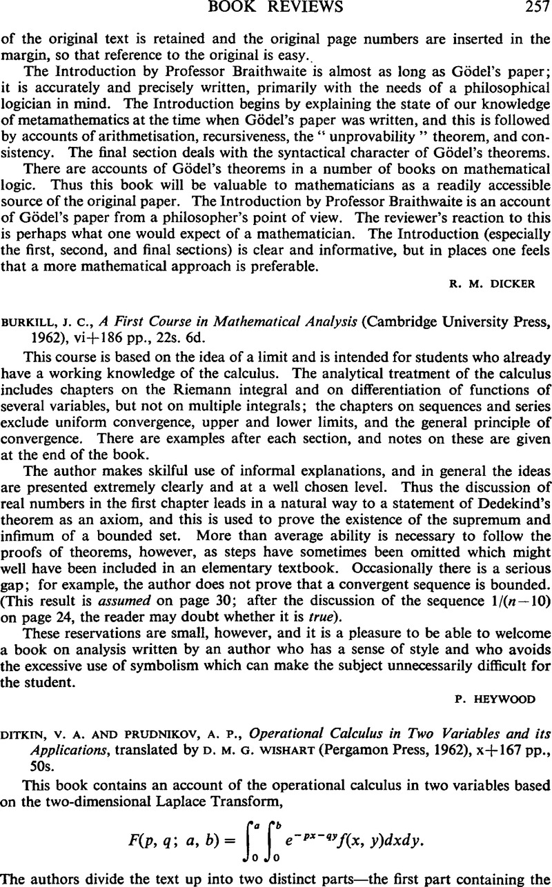 V A Ditkin And A P Prudnikov Operational Calculus In Two Variables And Its Applications Translated By D M G Wishart Pergamon Press 1962 X 167 Pp 50s Proceedings Of The Edinburgh Mathematical Society Cambridge Core