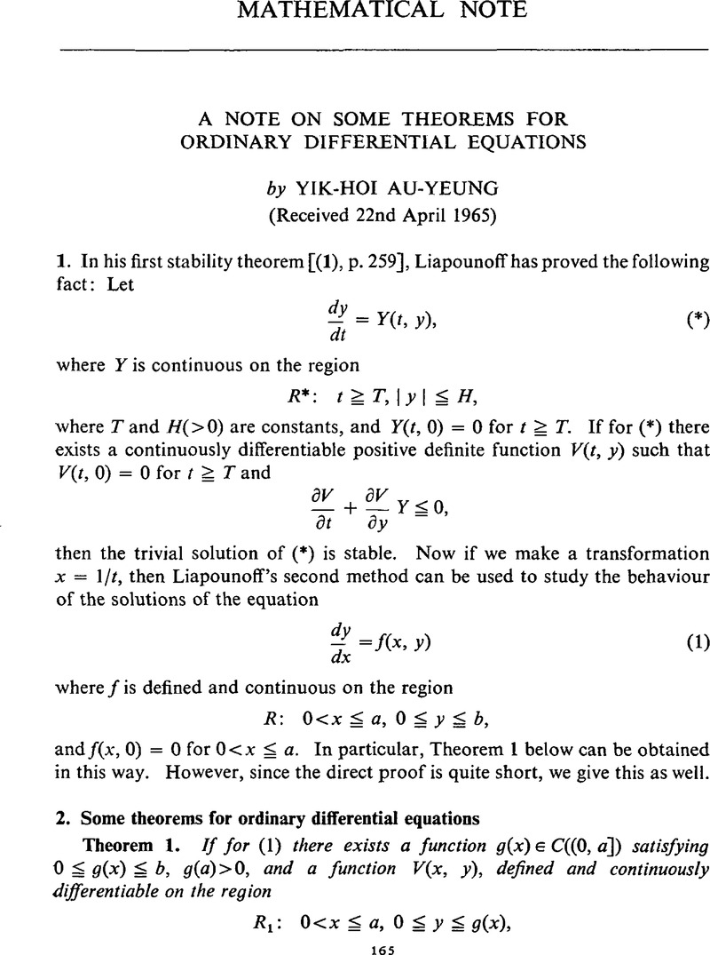 A Note On Some Theorems For Ordinary Differential Equation Proceedings Of The Edinburgh Mathematical Society Cambridge Core