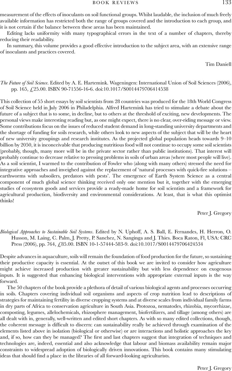 The Future Of Soil Science Edited By A E Hartemink Wageningen International Union Of Soil Sciences 06 Pp 165 25 00 Isbn 90 16 6 Experimental Agriculture Cambridge Core