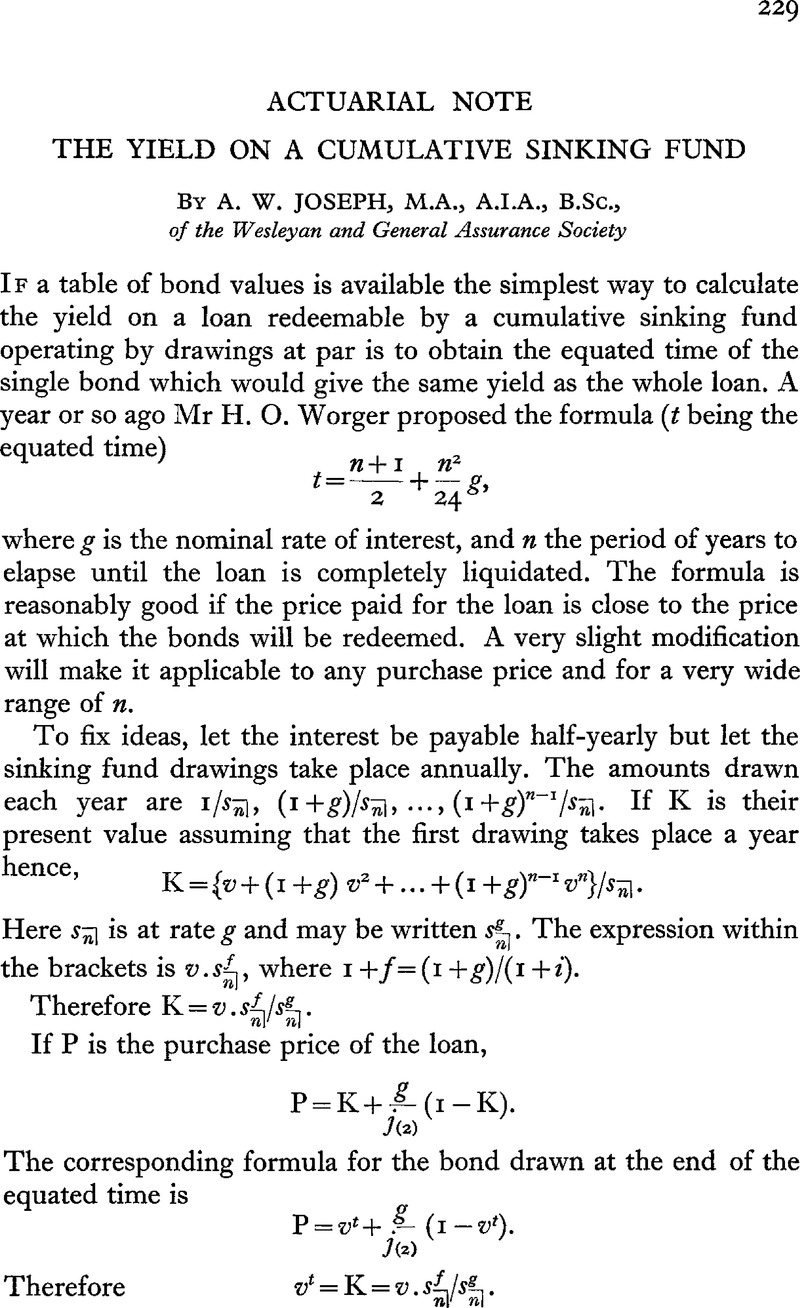 The Yield On A Cumulative Sinking Fund Journal Of The