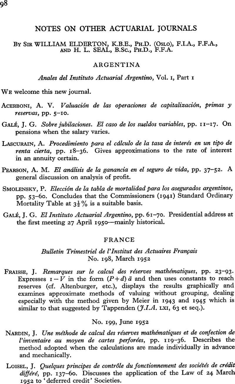 Notes On Other Actuarial Journals Journal Of The Institute Of Actuaries Cambridge Core