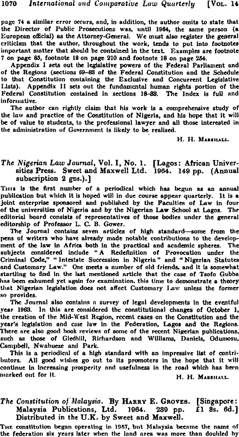 The Constitution Of Malaysia By Harry E Groves Singapore Malaysia Publications Ltd 1964 280 Pp 1 3s 6d Distributed In The U K By Sweet And Maxwell International Comparative Law Quarterly Cambridge Core