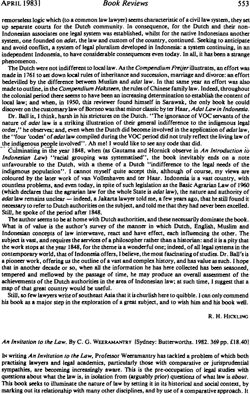 An Invitation To The Law By C G Weeramantry Sydney Butterworths 19 369 Pp 18 40 International Comparative Law Quarterly Cambridge Core