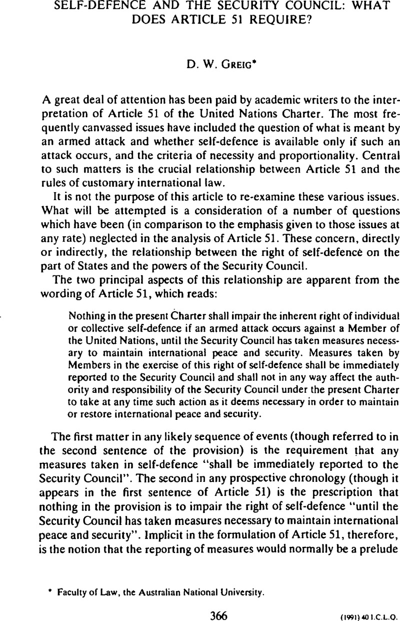 Self Defence And The Security Council What Does Article 51 Require International Comparative Law Quarterly Cambridge Core